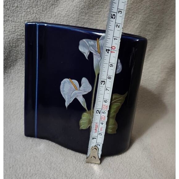 Vintage Tear Drop Dark Blue Porcelain Vase Calla Lily Flower Chinese - Picture 8 of 10